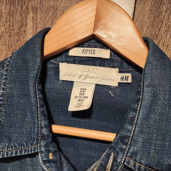H&M Blue Denim Long Sleeve Snap Button Shirt - Picture 2 of 7